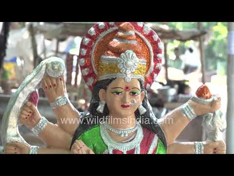 Durga idols ready for Navratri 2021: Artisans paint clay statues by the roadside