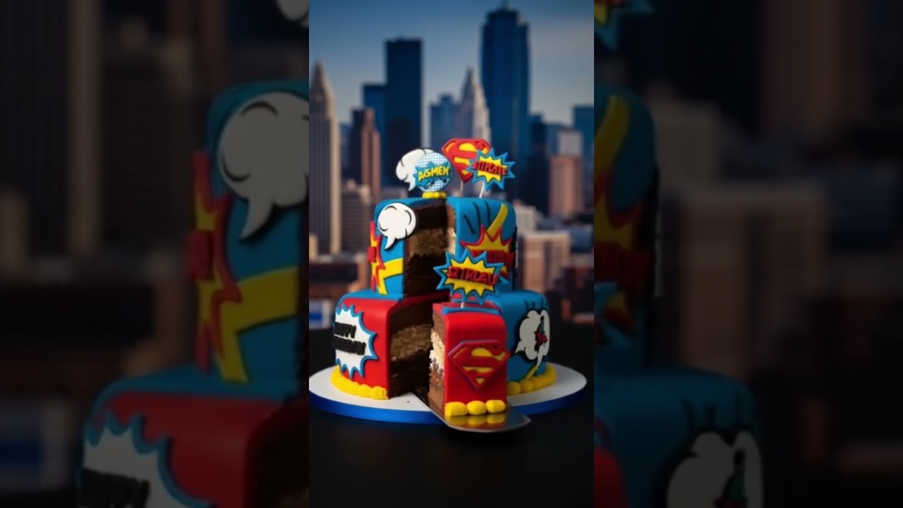🦸 ACTION-PACKED SUPERHERO CAKE DESIGN! 💥 Comic Style, Cityscape & Bold Fondant Details