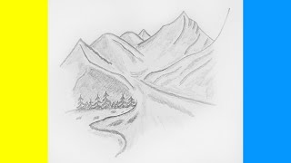 картинка: Як намалювати гірський пейзаж How to draw a mountain landscape