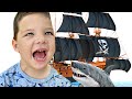 PIRATE SHIP ADVENTURE! Caleb PRETEND PLAY on real pirate ship playground, SHARK ESCAPE with Mommy!