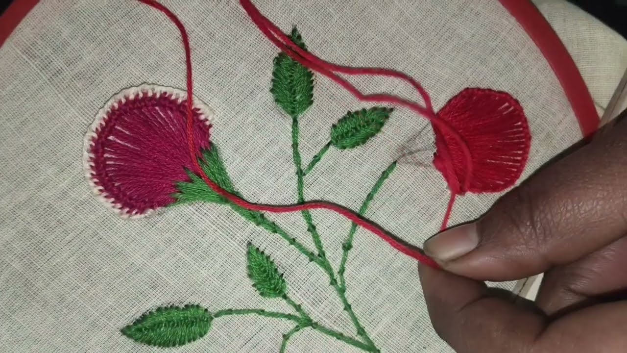 Easy Satin Stitch and Stem Stitch Flower Design🌹 | Hand Embroidery Art | DIY Craft @Saheencreative