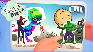 Ethan and Dino - Magic Tablet. Superhero toys Hulk, Сolored Dino and Spiderman play with little baby