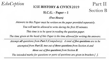 ICSE 2019 History & Civics Solved QP Part II Section B