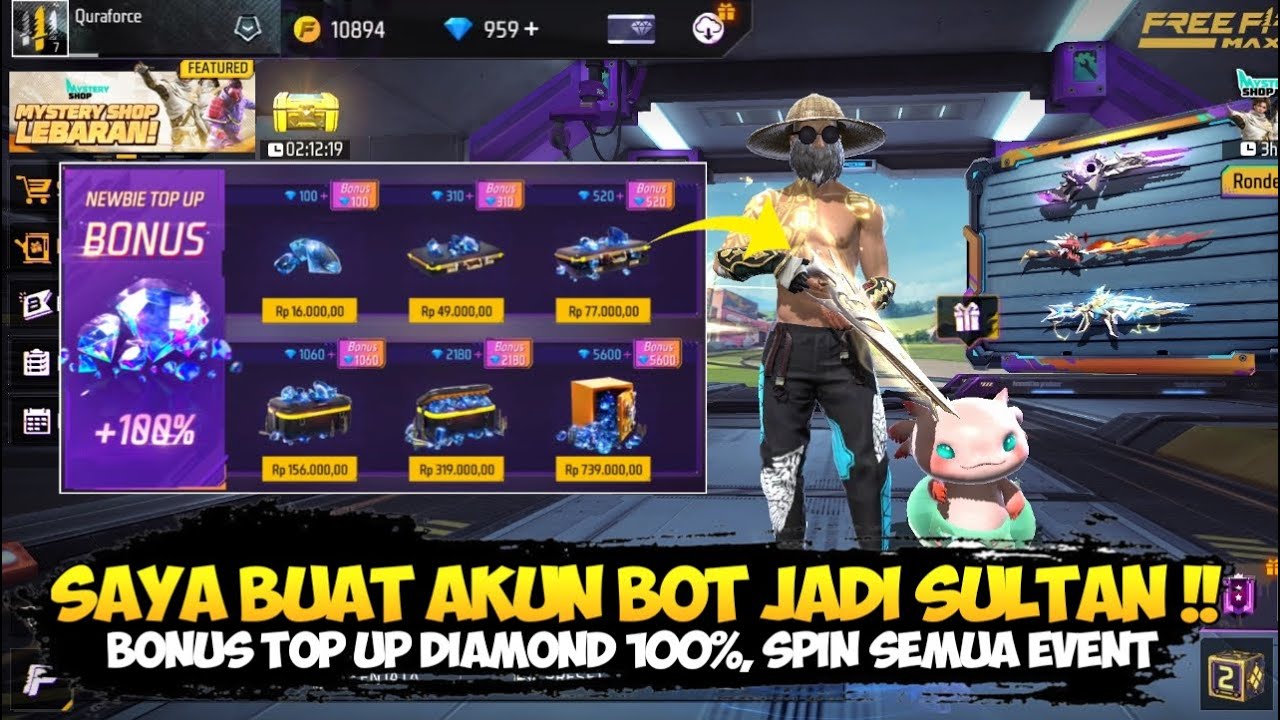 SAYA BUAT AKUN BARU FF JADI SULTAN! SPIN SEMUA EVENT FF TERBARU PAKAI BONUS TOP UP DIAMOND 100%