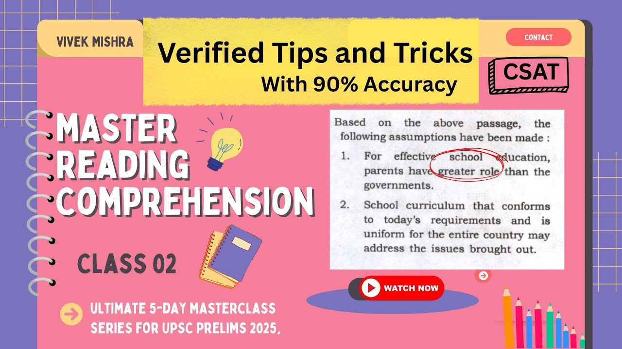 CSAT Reading Comprehension Masterclass | Lecture 2 for UPSC Prelims ...