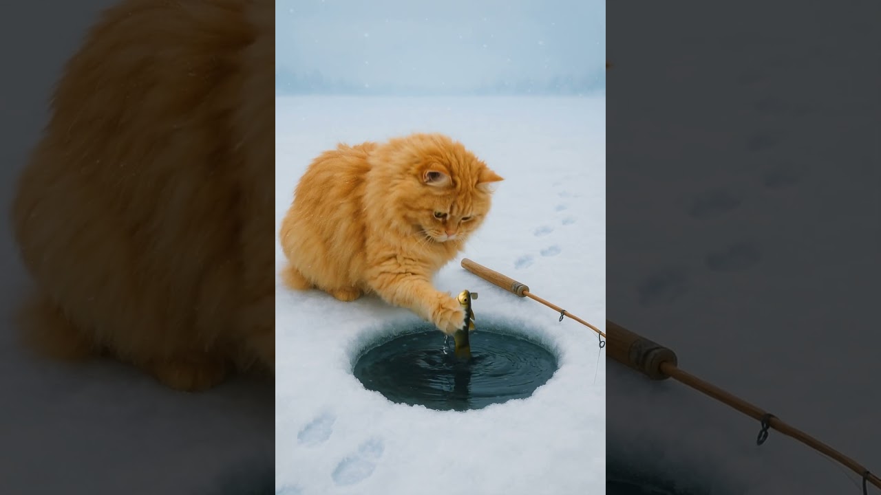 Ice Fishing Cat’s Big Catch 🎣🐟