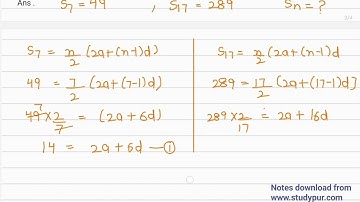 If the sum of first 7 term of an A.P. is 49 and that of 17 term is 289,find the sum of first n terms