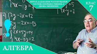 картинка: Курс 4(16). Заняття №25. Спосіб додавання розв'язування систем лінійних рівнянь. Алгебра 7.