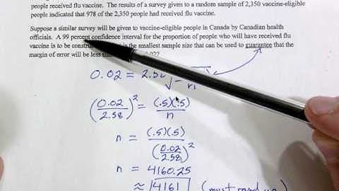 Flu Vaccine Sample Size AP Statistics FRQ