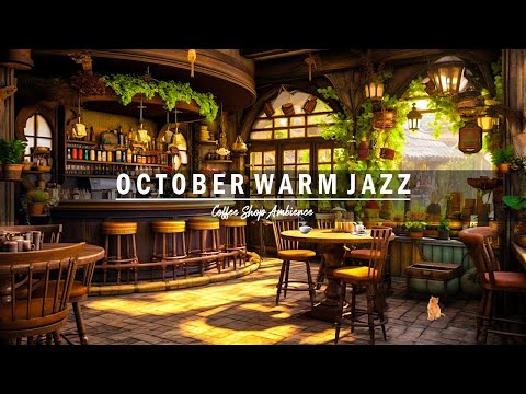 Cozy Coffee Shop Ambience with Smooth Piano Jazz Music for Relax, Study, Work ☕ October Warm Jazz