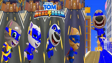 TALKING TOM HERO DASH -- ALL BLUE HERO CHARACTER FUNNY FAIL SWING ON A CRANE FUNNY GAMEPLAY PART 1
