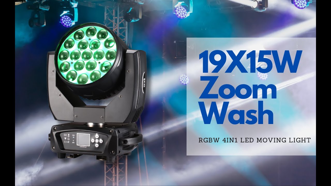 Great Deal! DJ LIGHTS. BECEN 19x15w led wash zoom moving head - YouTube