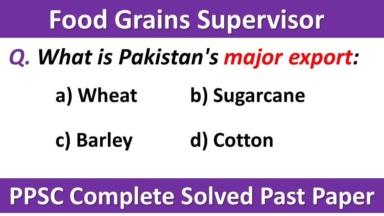 Food Grains Supervisor Past Papers PPSC Food Grains Supervisor Test