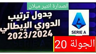 جدول ترتيب الدوري الإيطالي الجولة 20  في الصدارة انتير ميلان ب 51 نقطة