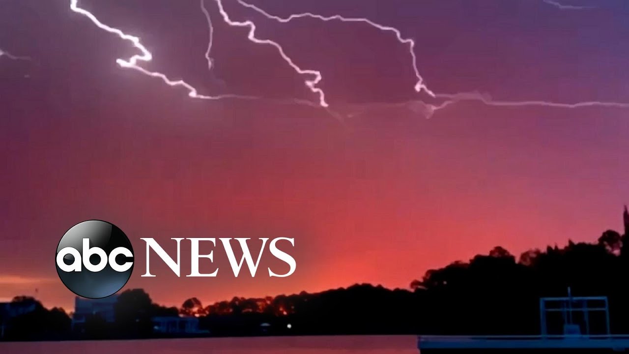 Lightning strikes across vibrant sky in Pensacola