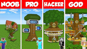 Minecraft Battle: NOOB vs PRO vs HACKER vs GOD: INSIDE TREE HOUSE BASE BUILD CHALLENGE / Animation