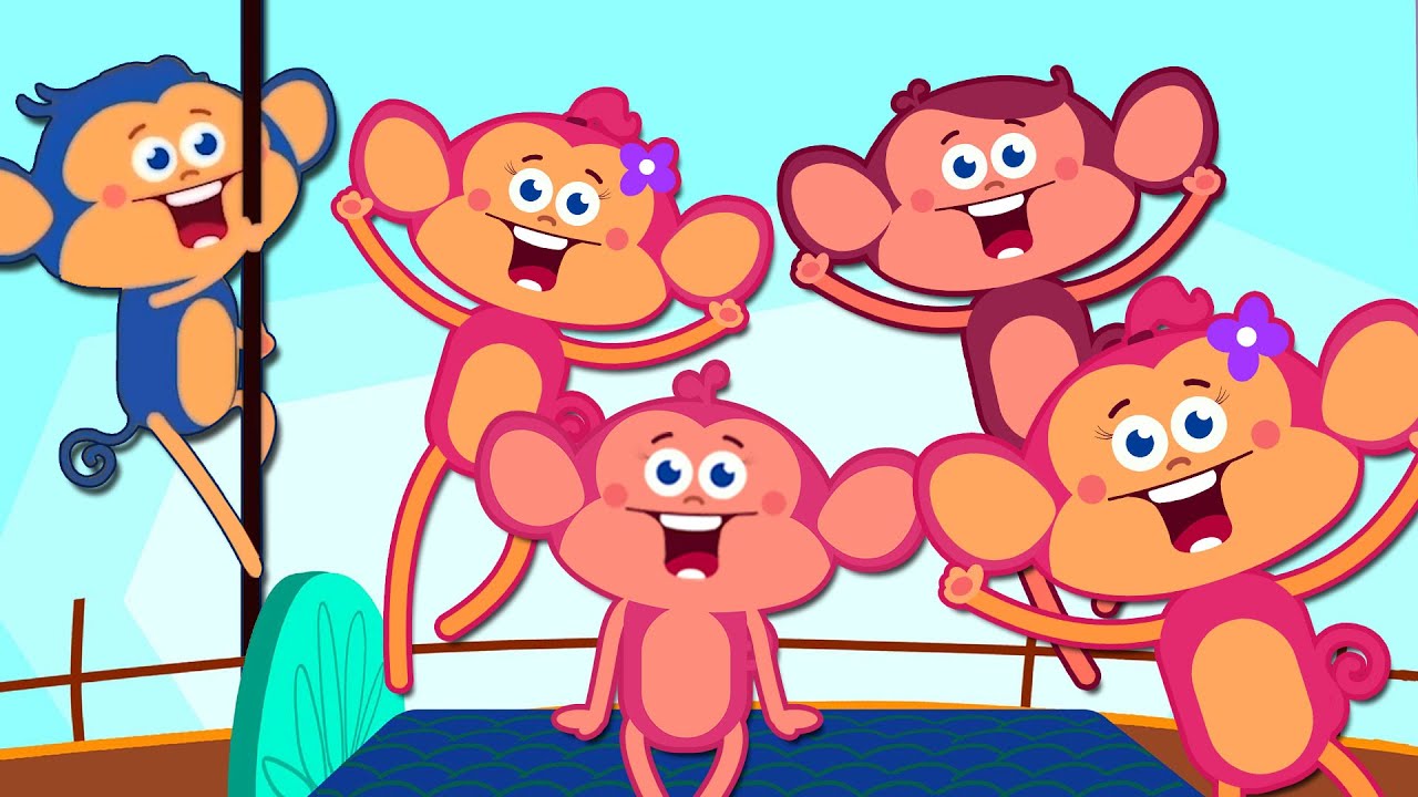 Пять маленьких обезьянок прыгают по кровати | Детские стишки | Веселые стишки Капитана Дискавери