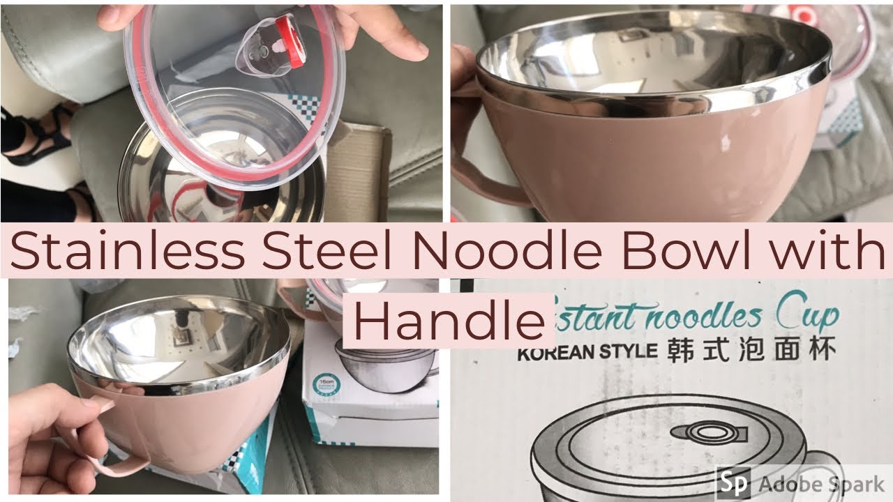 600ml Korean Noodle Bowl With Lid Handle Stainless Steel Plastic