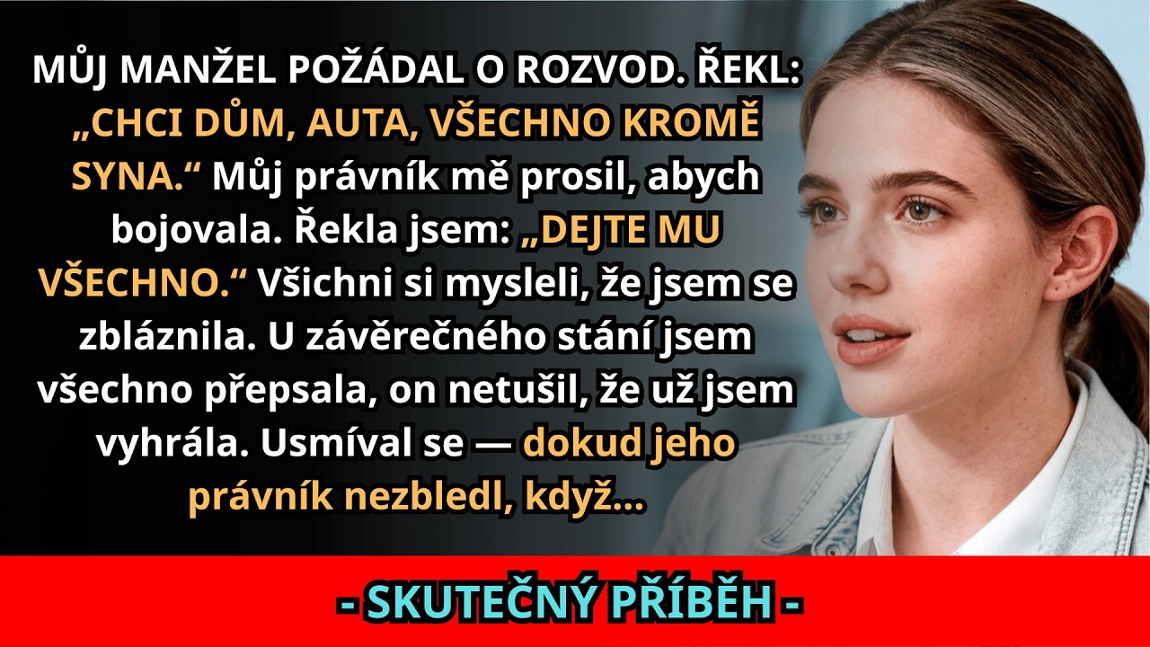 „Chci rozvod, chci dům, auta, firmu a všechno. Můžeš si nechat Tylera." Tohle mi řekl muž, pro kterého jsem patnáct let zadarmo budovala jeho impérium, zatímco jsem vychovávala jeho syna. A pak mi...