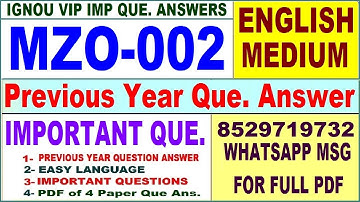 MZO 002 Previous Year Question Paper in English | mzo 002 important questions with answer