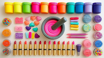 Oddly Relaxing Slime ASMR 🌈 Mixing Blink Pink Slime With Clay & Lipstick Makeup Cosmetic Set #385