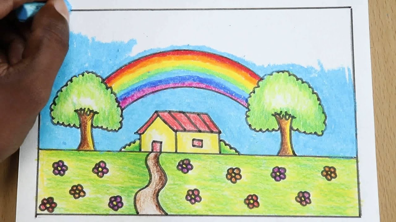 Easy Landscape Drawing For Kids And Beginners|Learn House And Nature Simple  Painting 2024 - FinetoShine