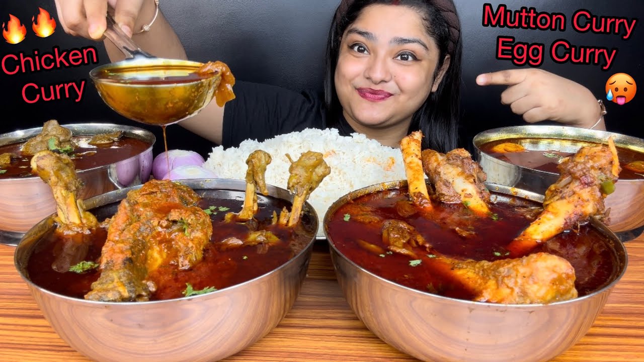 SPICY MUTTON CURRY, SPICY CHICKEN CURRY, SPICY KALEJI CURRY AND SPICY EGG CURRY WITH BASMATI RICE 🔥