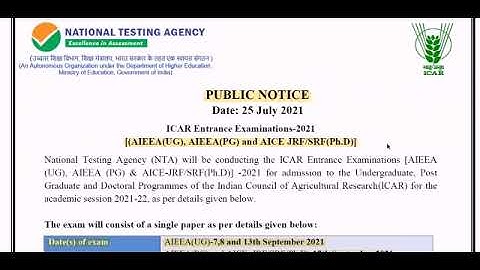 ICAR Application form 2021/ ICAR Exam 2021/ ICAR  UG PG (JRF/SRF) Ph.D. Public Notice #ICAR #EXAM