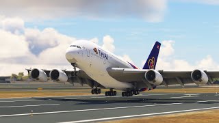 Very Low Dangerous Landing!! thai Airways Airbus A380 800 Landing at Fiumicino Airport