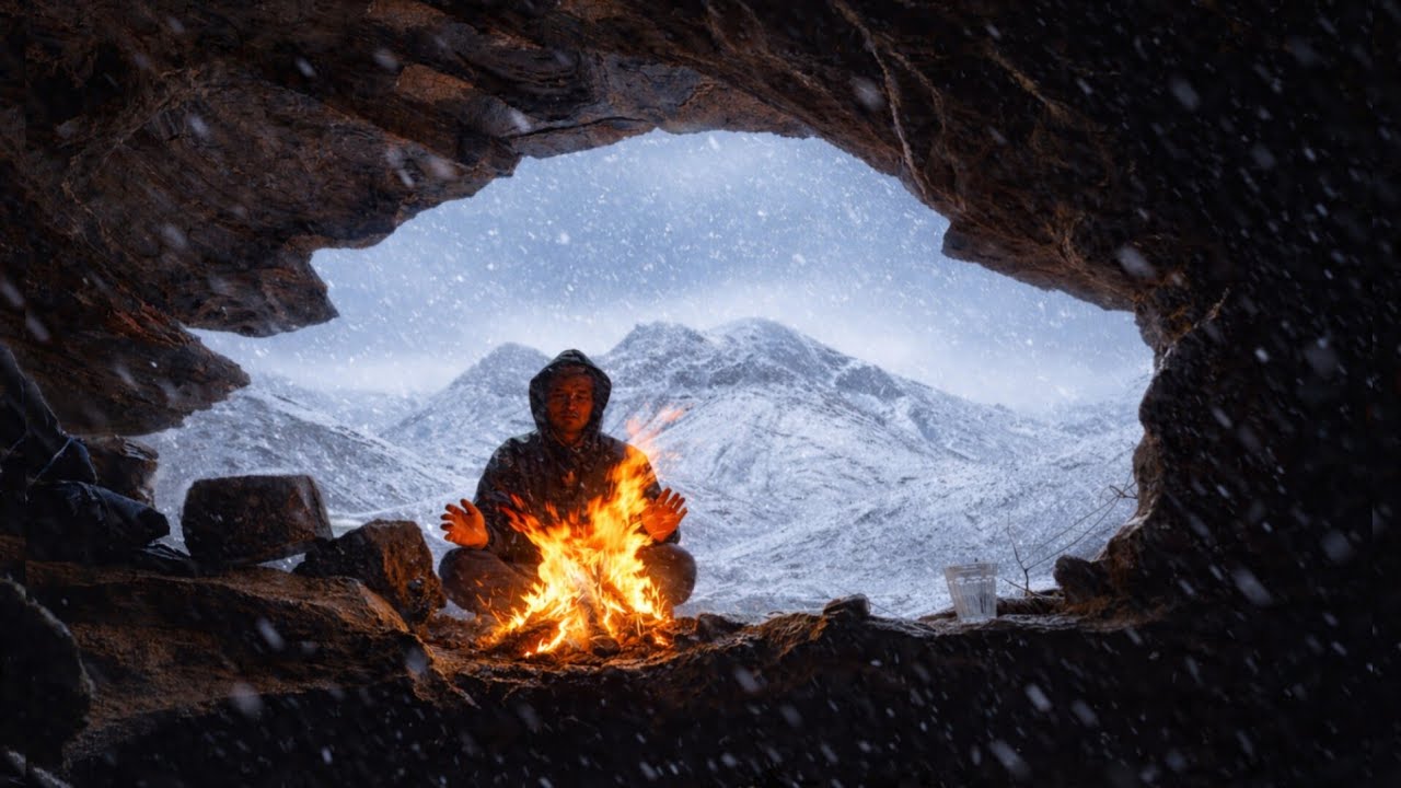 Solo Survival Bushcraft Camping in Heavy Snowstorm | Building a Warm ...