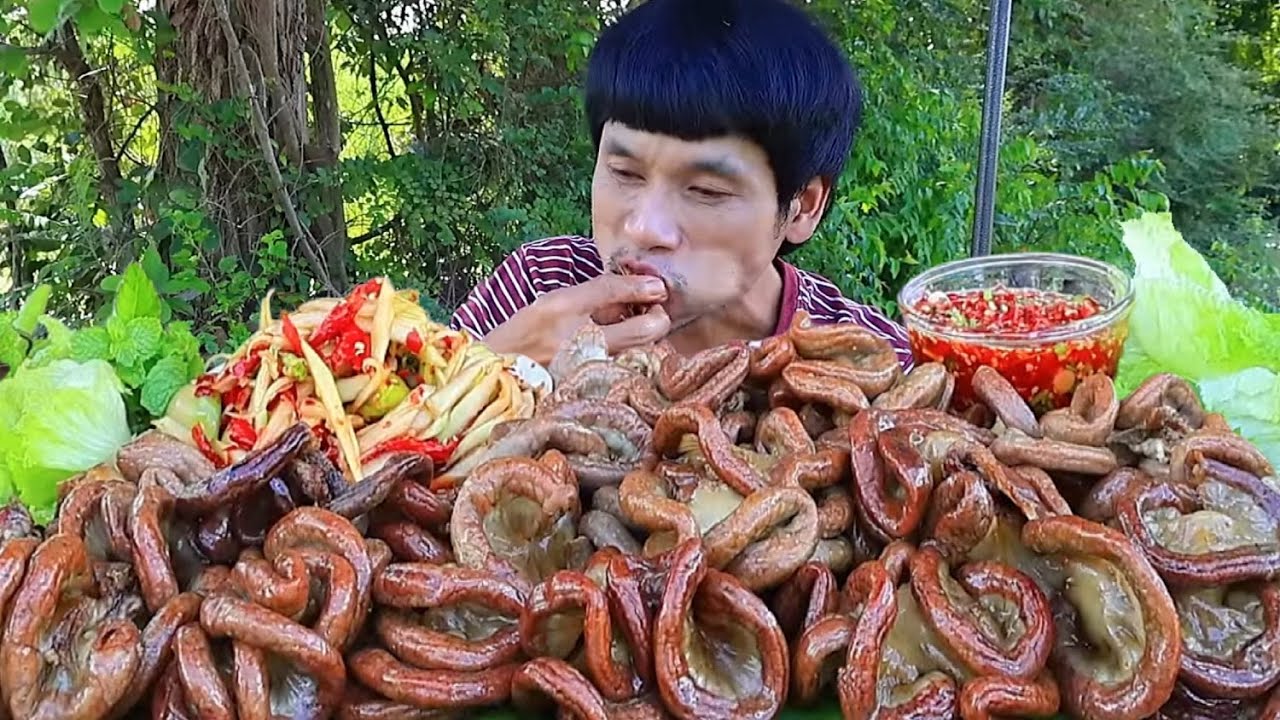 ไส้ย่างจิ้มซีฟูดุ๊แกล้มผักสดแซ่บคักขนาดครับพี่น้องMUKBANG EATING SHOW/โก้อีสานพาแดก