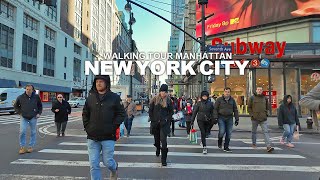 NEW YORK CITY - Manhattan Winter Season, Broadway, 7th Avenue, 34th Street & 6th Avenue, Travel, 4K