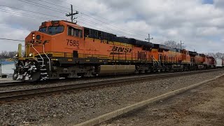 BNSF 7585 LEADS A MANIFEST WEST THROUGH SANDWICH, IL