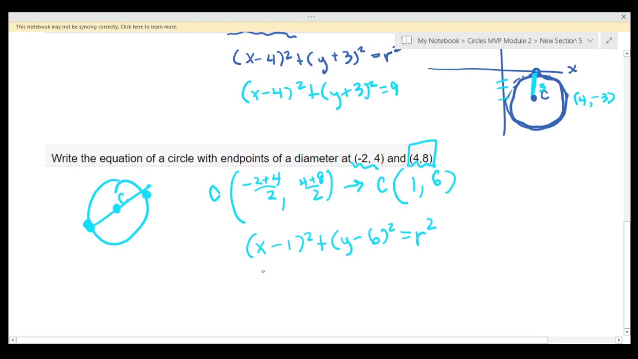 Circle Equation Given the Endpoints of a Diameter YouTube