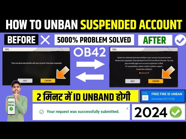 ✅ FREE FIRE ID UNBAN KAISE KARE | FREE FIRE ID UNBAN 2024 | FREE FIRE SUSPENDED ACCOUNT RECOVERY class=