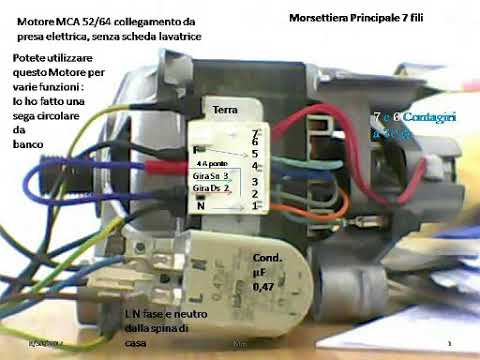 Motore lavatrice mca 52 64 da presa elettrica, 7 fili youtube Collegare motore lavatrice