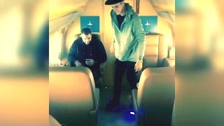 Justin Bieber Playing Electric Standing Skateboard on Aircraft [May 31, 2015]