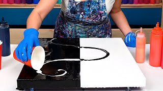 NEW Take on Black and White 😍MUST SEE!🖤 COLOR SPLIT with a Twist! Yin Yang Melody ~ Acrylic Pouring