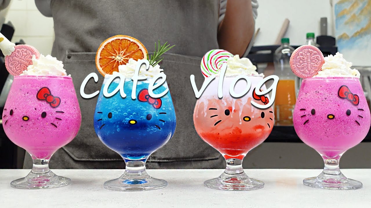 🍹Cafe Vlog Collection/Dragon Fruit Smoothie in a Kitty Cup🐱Cafe Vlog/ASMR/카페브이로그/no bgm