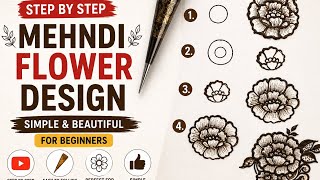 Easy flower mehndi design step by step|simple flower tutorial for beginner 🌸