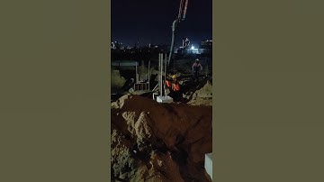 Technical casting concrete of stump column at night