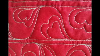 Free motion quilting  FMQ tutorial: Border design 6:  wave with a heart, or sinus wave design #6