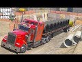 GTA 5 Real Life Mod #146 Kenworth W900 Truck & Flatbed Trailer Delivering Pipes To Construction Site