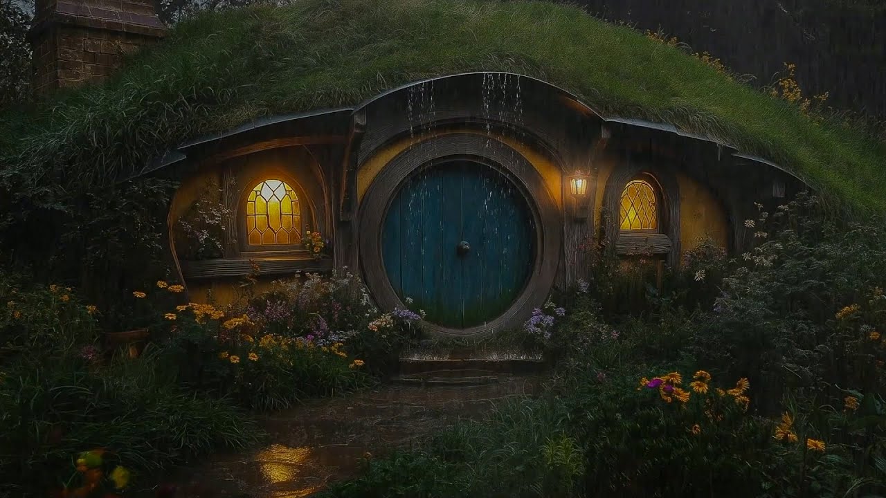 😴🌧️ 8 Hours ASMR – Heavy Rain on a Hobbit House | Cozy Sleep Ambience