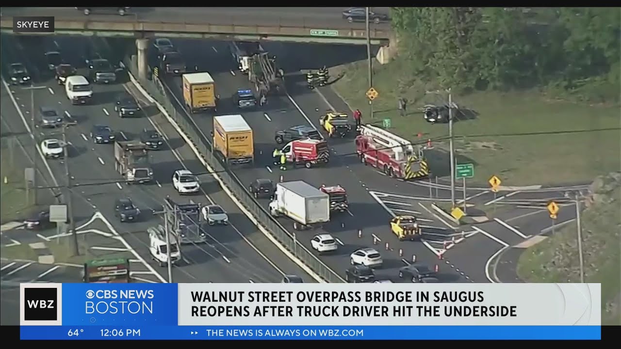 Driver hurt after truck hits bridge over Route 1 in Saugus