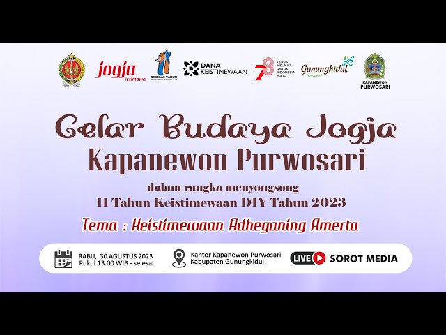 GELAR BUDAYA JOGJA - KAPANEWON PURWOSARI | 11 Tahun Kaistimewaan DIY Tahun 2023 class=