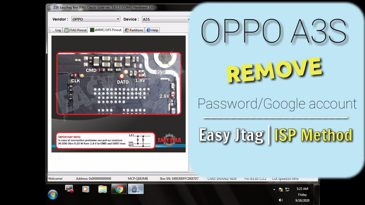 Oppo A3s Remove Passcode/Google account | Easy Jtag ISP method