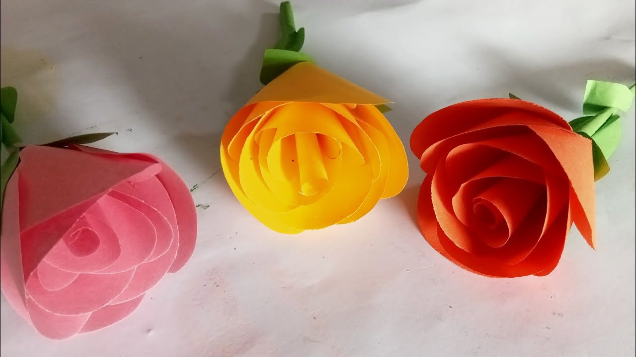 how to make paper flowers real art paperpaper rose making YouTube