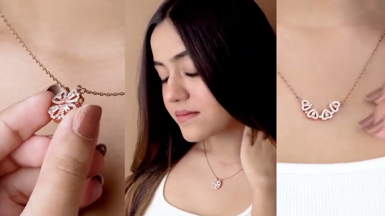 ROSE GOLD MAGNETIC CLOVER HEART NECKLACE