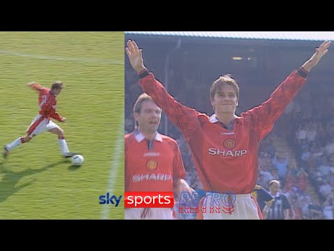 David Beckham scores from the halfway line against Wimbledon